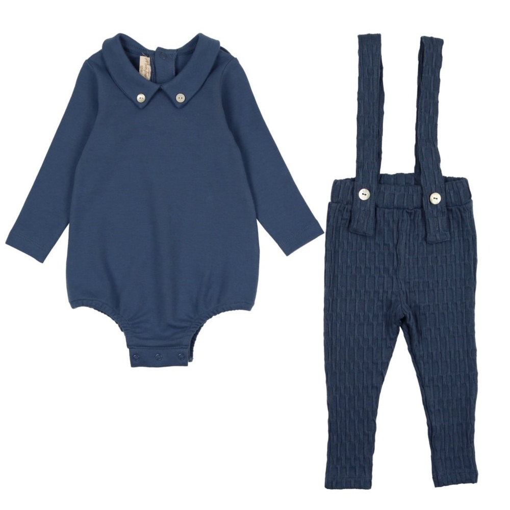 Mon Tresor Baby Basket Weave Suspenders Ensemble Two-Piece Set Size 12 mo NEW